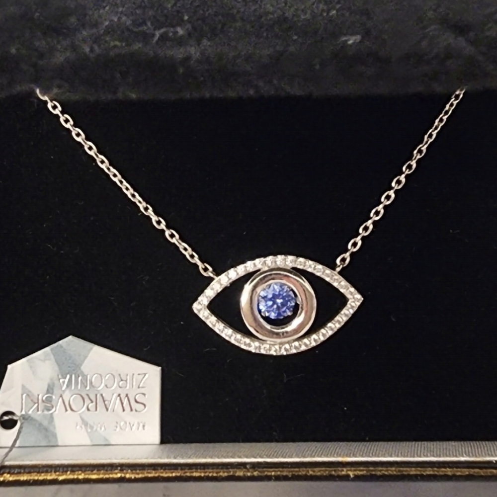 Swarovski Silver Necklace with Blue Eye Pendant